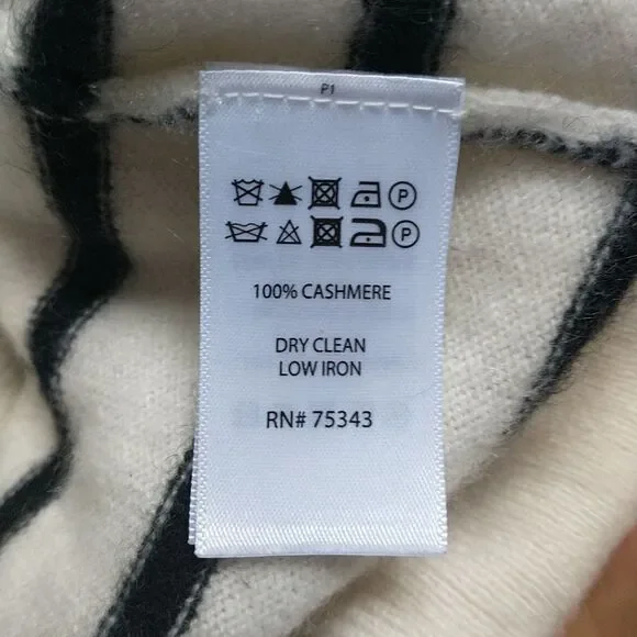Cynthia Rowley Sweater Womens XS White Black Striped 100% 2Ply Cashmere Nautical - Picture 7 of 7